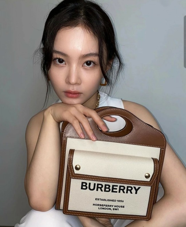 [가수 이하이] Burberry 버버리 투톤 캔버스 레더 포켓백
